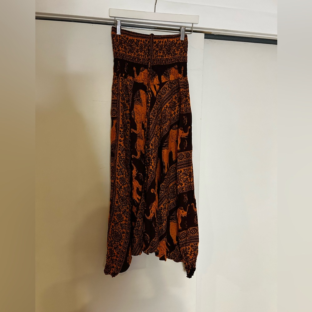 Bohemian Elephant Print haram pants or jumpsuit  Orange and Brown